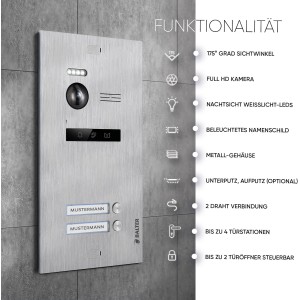 Balter EVO-HD Video-Türsprechanlage für Zweifamilienhaus, silber-weiß, mit 2 Monitoren und App.