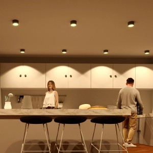 Szene mit 4 anthrazitfarbenen LED Deckenstrahlern CELI-X in einer Küche.