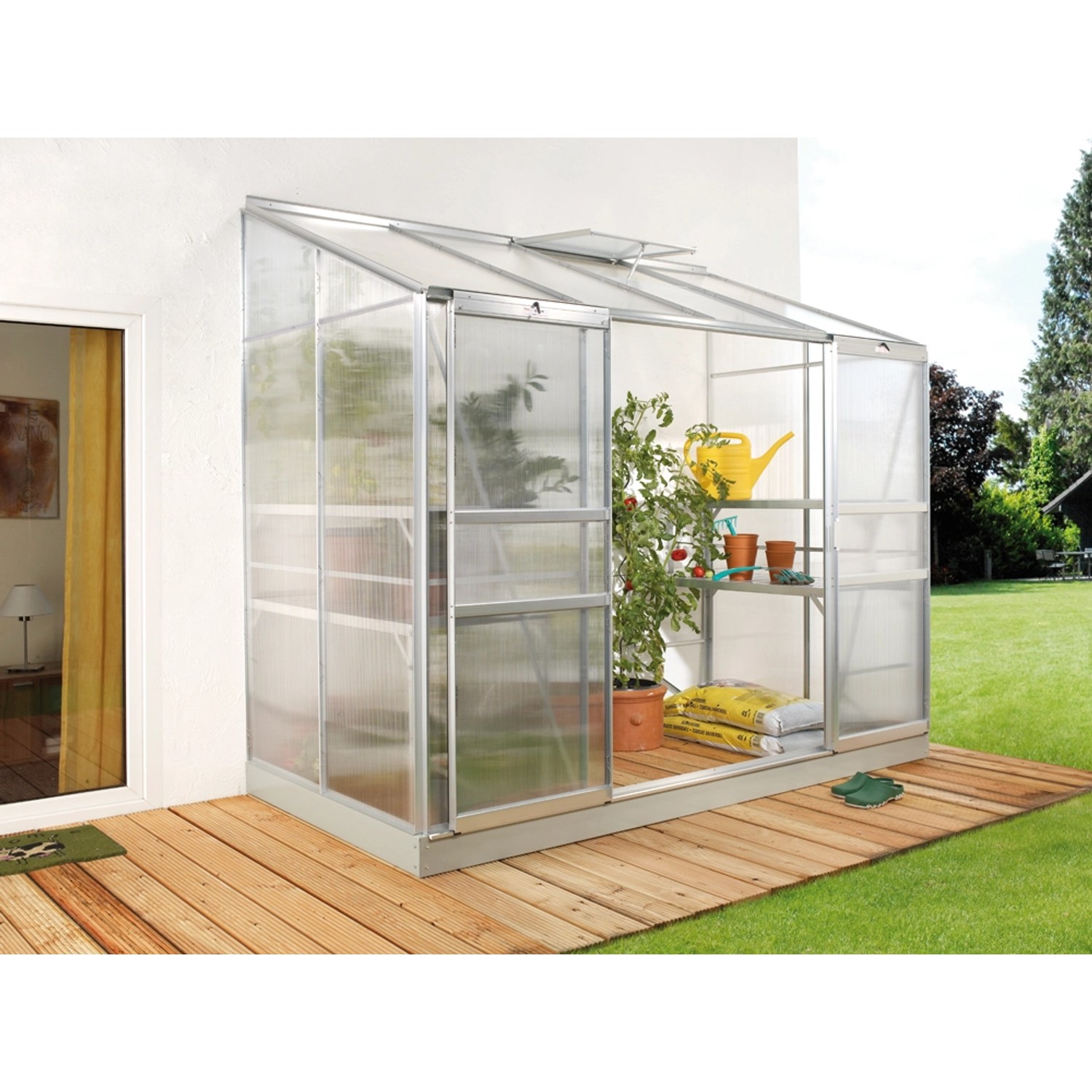 Vitavia Anlehn-Gewächshaus Ida 3300 mit 4 mm HKP 3,3 m² Alu-Blank