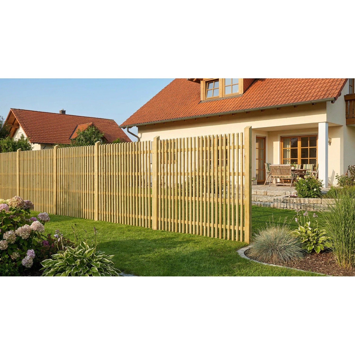 GartenLand Tor Lattenzaun WIEN Abgeschrägt 100x180 cm Holzzaun Lärche PEFC mit Abgeschrägten Latten_4