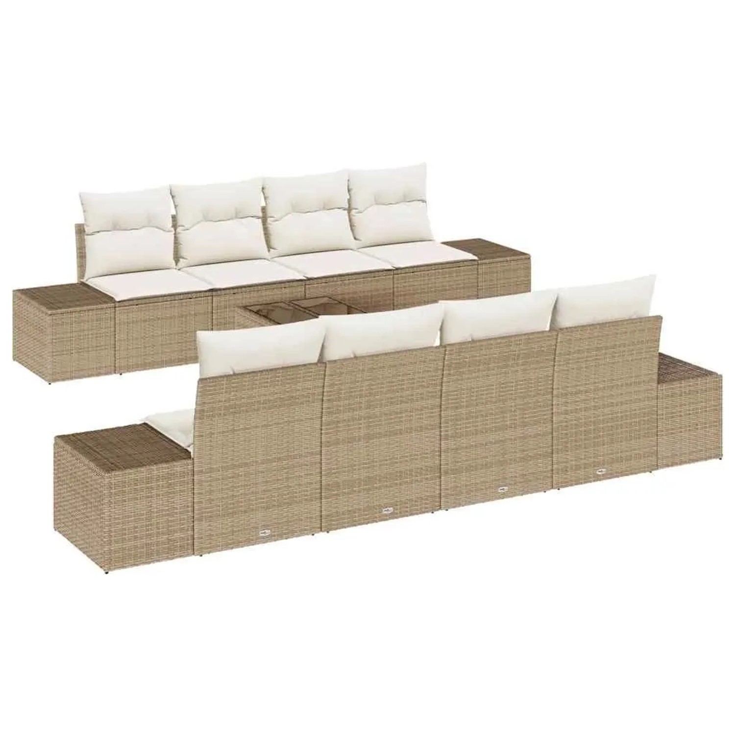 vidaXL Garten-Sofa-Set mit Kissen 8 Tlg Beige und Creme Poly-Rattan 3355660