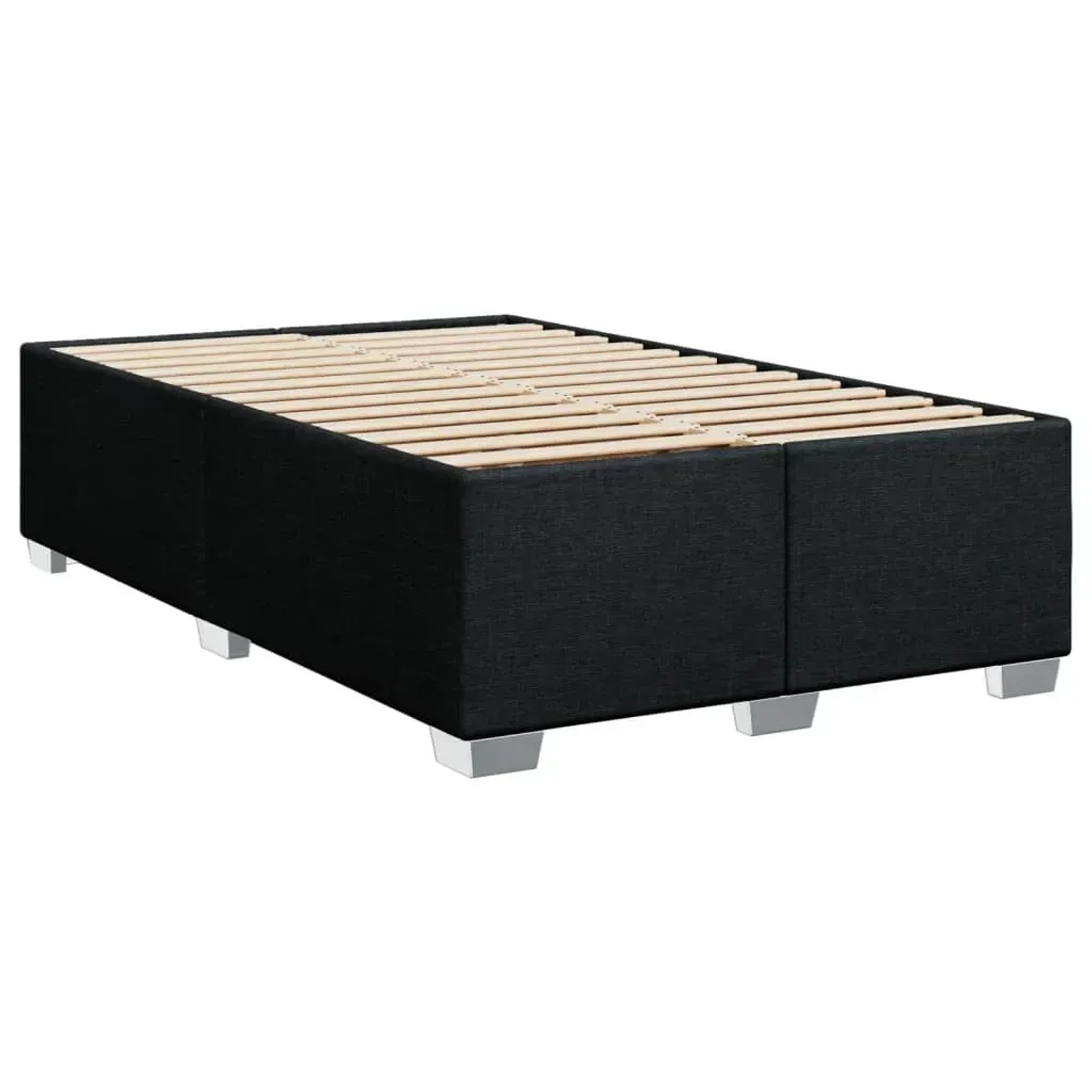 Schwarzes vidaXL Boxspringbett 120x200 cm mit Lattenrost und Füßen.
