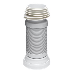 Weißes, flexibles WC-Anschlussrohr aus Kunststoff, DN110, längenverstellbar 275-550mm, für Toiletten.