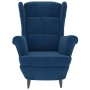 Blauer Samt Ohrensessel mit Hocker, Relaxsessel für Wohnzimmer.