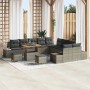 Graues 13-tlg. vidaXL Garten-Sofa-Set aus Poly Rattan mit Tisch und Kissen für Terrasse und Garten.