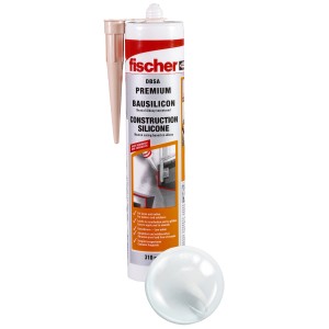 Fischer Bausilicon DBSA Transparent, 310ml Kartusche mit Düse und Silikon Klecks.