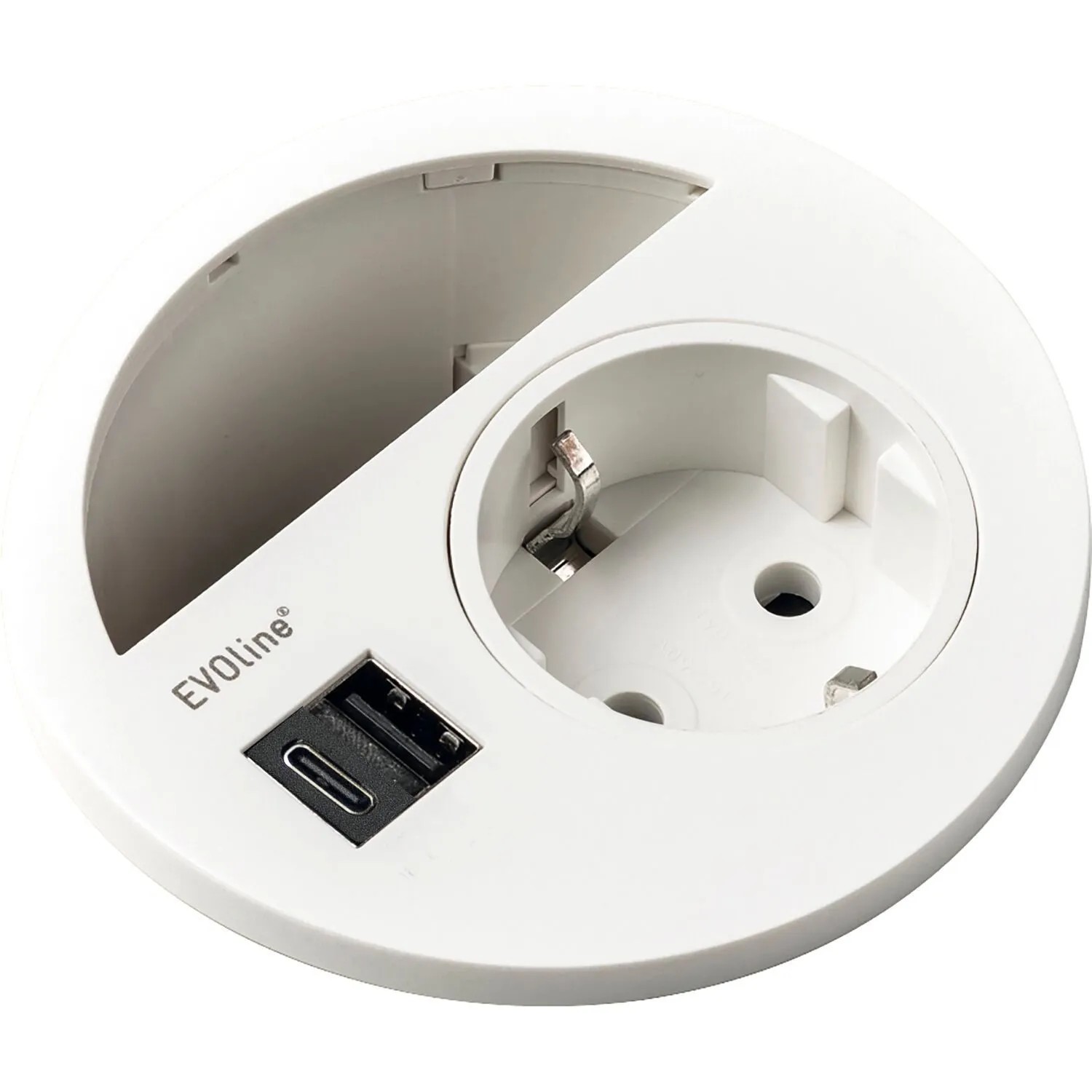 Evoline Circle80 Steckdose mit Kabeldurchgang Usb-A & Usb-C Weiß