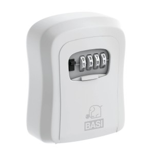 Weißer Basi Schlüsselsafe SSZ 200 mit Zahlenschloss für die Wandmontage.