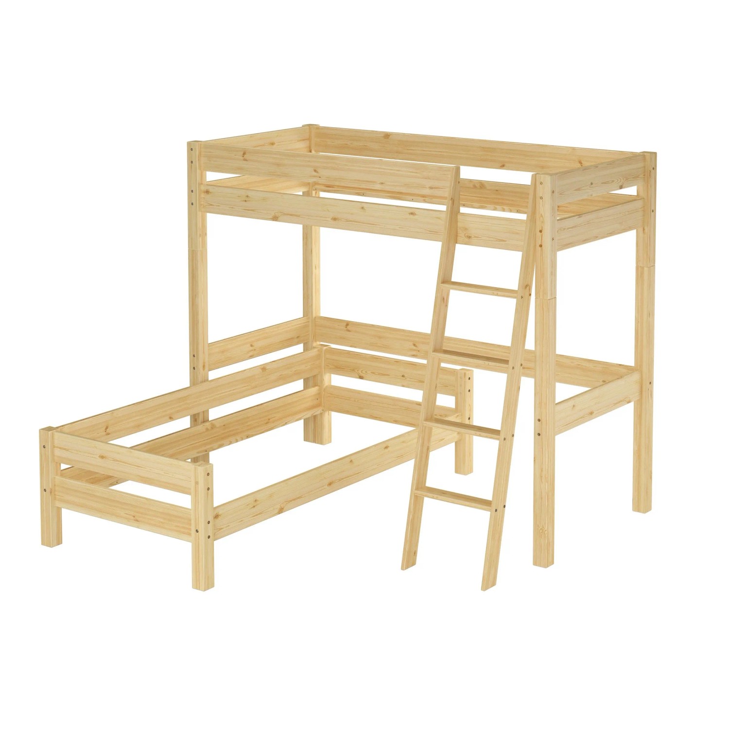 Erst-Holz Hochbett Stockbett Einzelbett 90 x 200 cm  Kinderbett Kiefer Massiv Modell 20 Rollrost inkl.