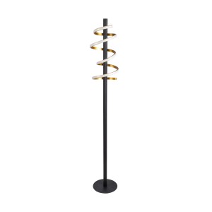 Moderne LED-Stehleuchte Belleza in Schwarz und Gold, spiralförmiges Design, 140 cm hoch.