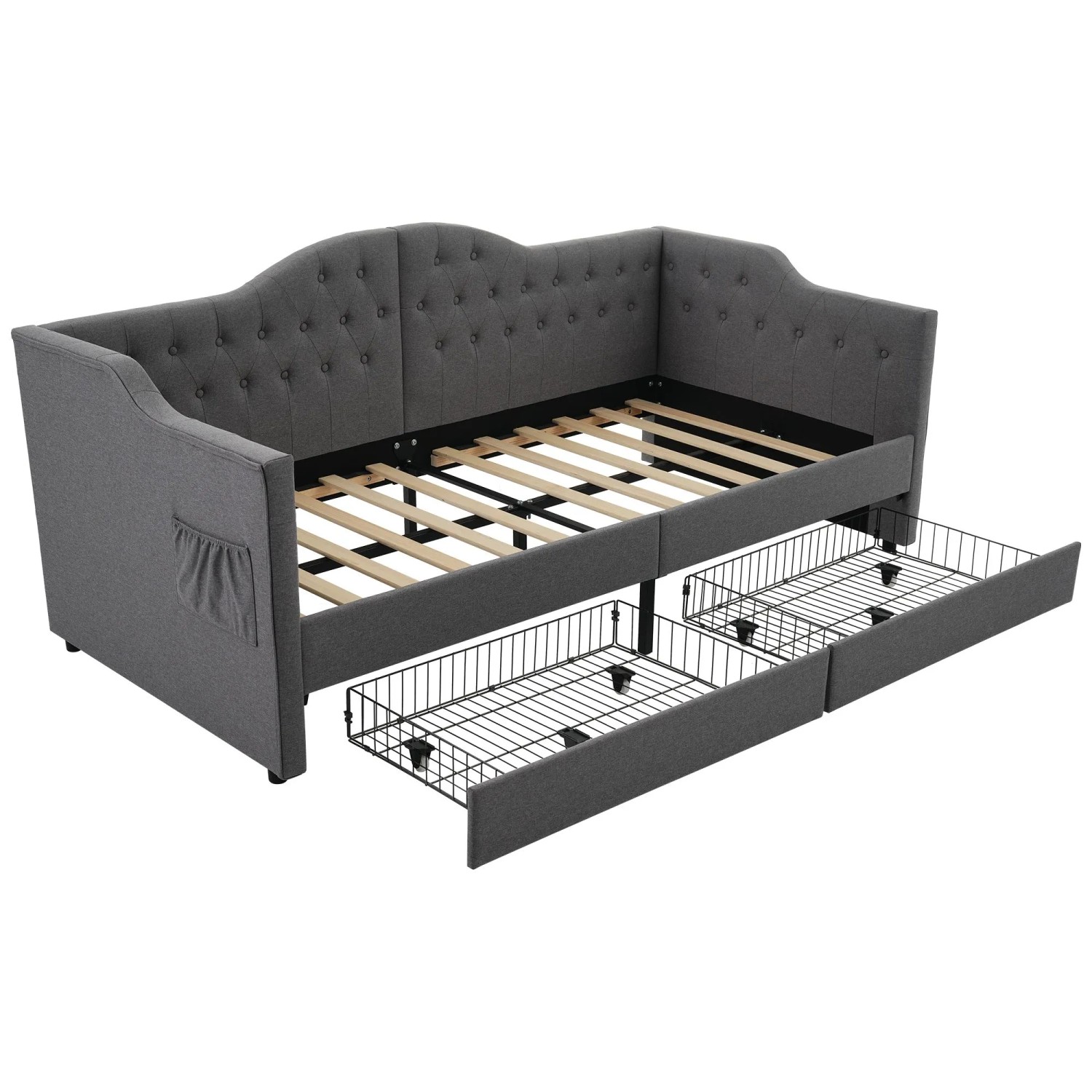 okwish Polsterbett 90x190cm mit USB Type C Schubladen Jugendzimmer Grau ohne Matratze