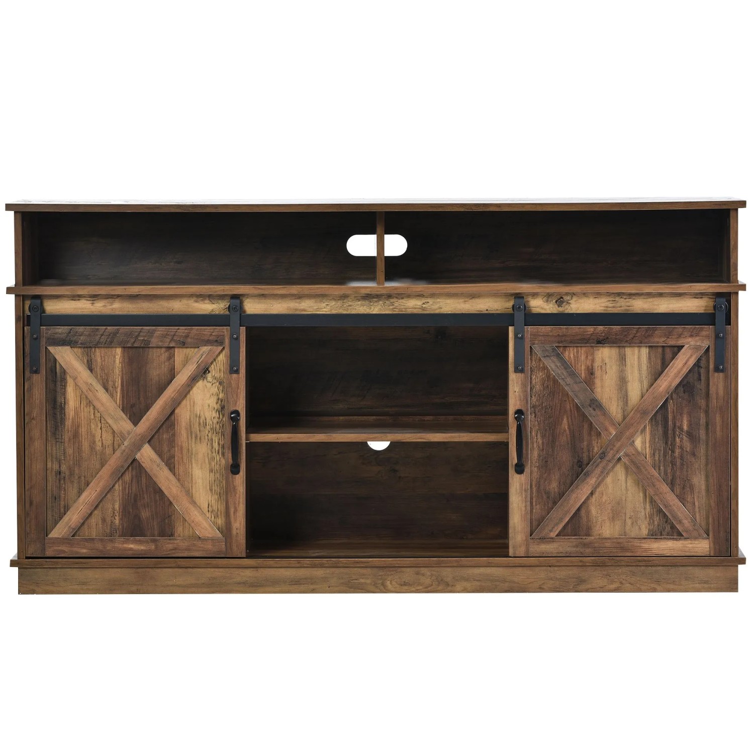 Okwish Tv Schrank Mit Schiebetüren Regalen Stauraum 148x40x78cm Braun