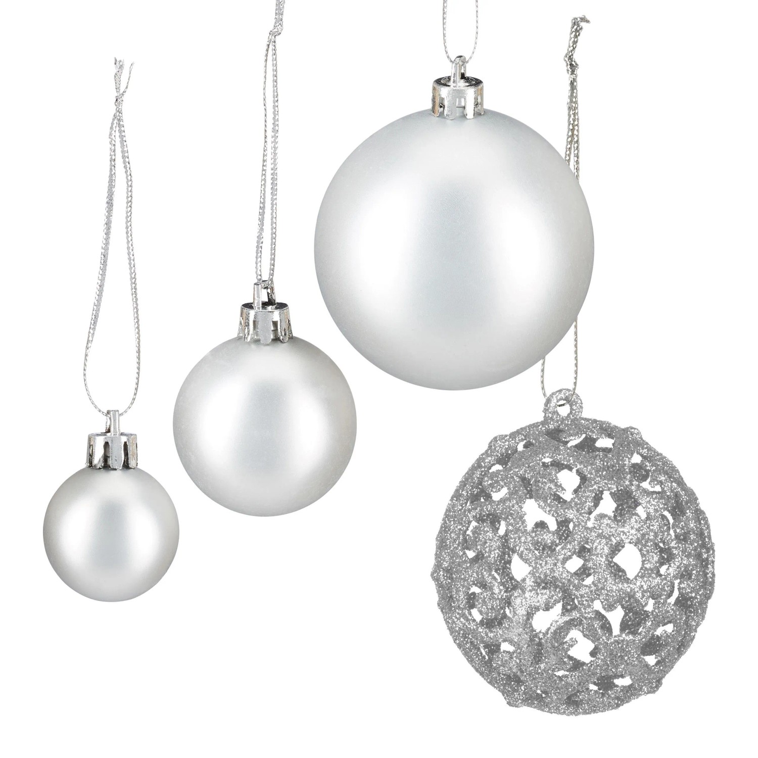 Relaxdays Weihnachtskugeln im 50er Set Polystyrol Silber Glänzend Matt Glitzernd