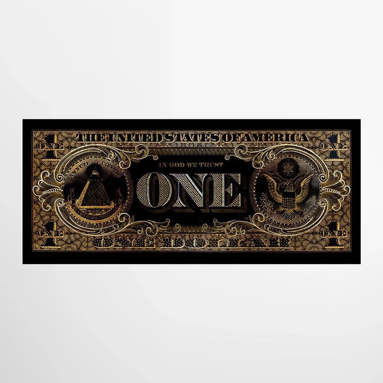 Art Universe Glasbilder Ein Dollar Schein in Schwarz und Gold 60 x 140 cm