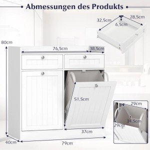 Costway Kippbarer Wäscheschrank Badezimmerschrank mit Abnehmbarem Wäschesack