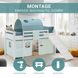 Homestyle4u Kinder Hochbett 90x200 Rutsche Grün Kinderbett Lattenrost 2940