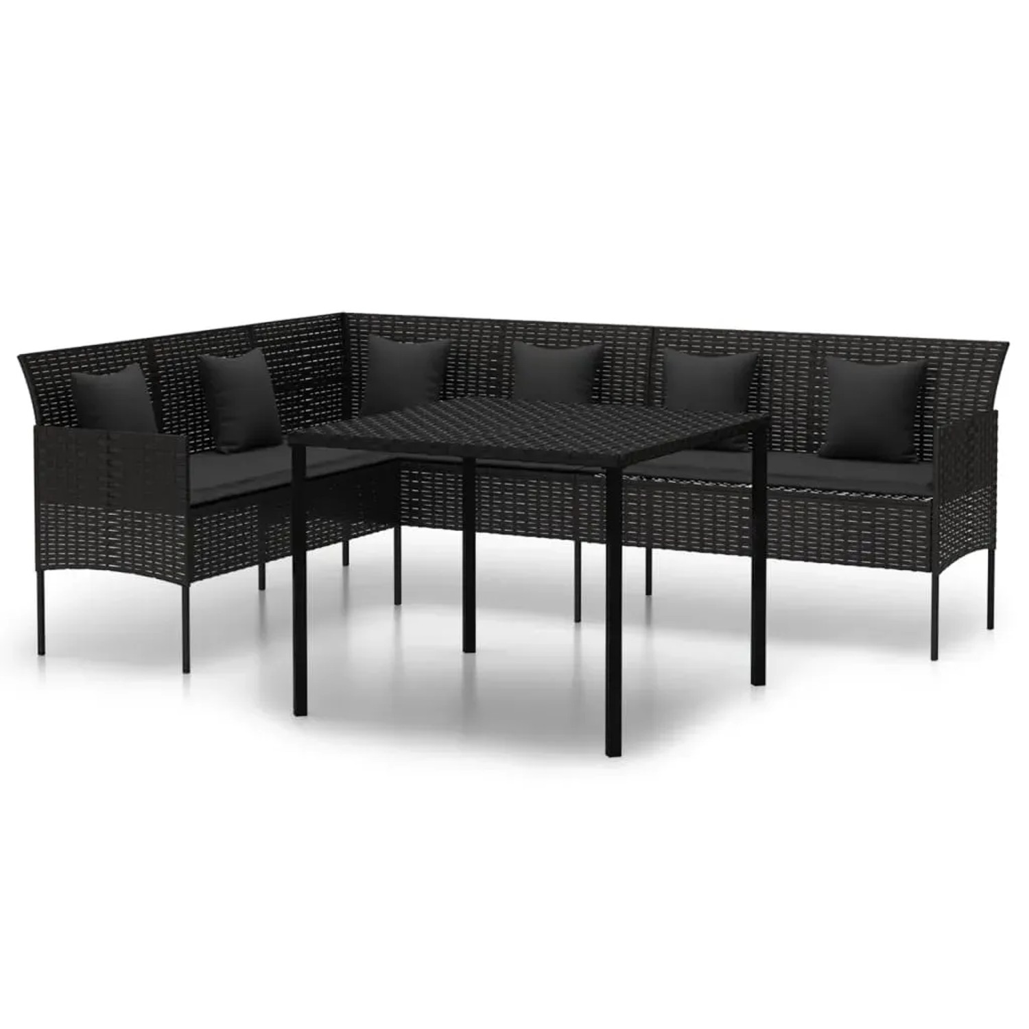 vidaXL 2-Tlg Garten-Essgruppe mit Kissen Schwarz Poly Rattan 362338