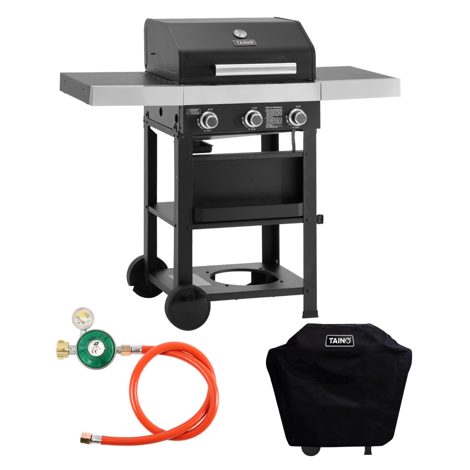 Taino Wabaya 3+0 Gasgrill Grillwagen 3 Brenner Sear-Burner Schwarz Matt Mit günstig online kaufen