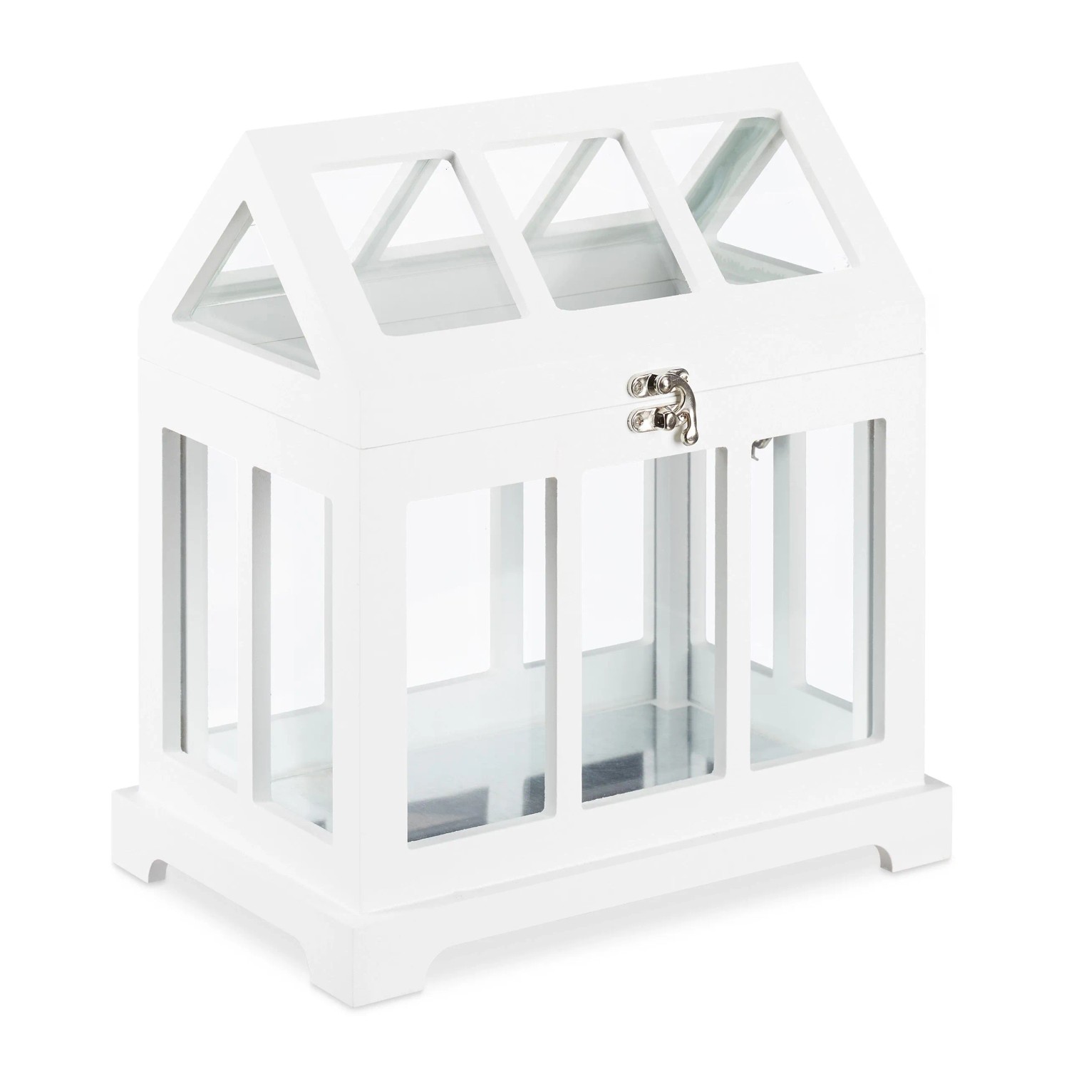 Relaxdays Mini Gewächshaus 2er Set Gehärtetes Glas MDF Weiß Klappbar 37 cm x 37,5 cm x 24 cm 2,9 kg
