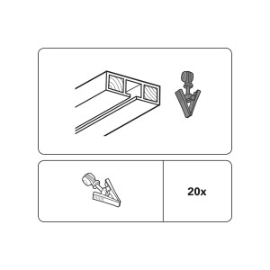 Gardinia Rollringe mit Klammer, 20er-Pack, für Gardinenschienen. Weiße Kunststoffringe mit drehbarer Klammer.