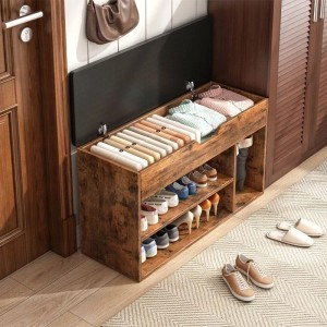 Rebiko Geräumiger Schuhschrank Mit Sitzfläche Stauraum 2 Einlegeböden Retro-holzdesign