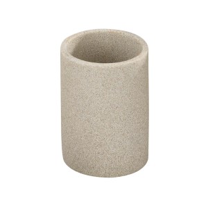 Beiger Wenko Zahnputzbecher Vico in Steinoptik für Zahnbürsten und Zahnpasta.