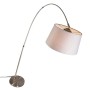 Moderne Bogenlampe Arc Basic mit grauem Stoffschirm und Stahlfuß. Elegante Innenleuchte.