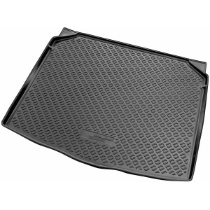 Schwarze Gummi Kofferraumwanne für Skoda Karoq mit VarioFlex System, passgenaues Autozubehör.