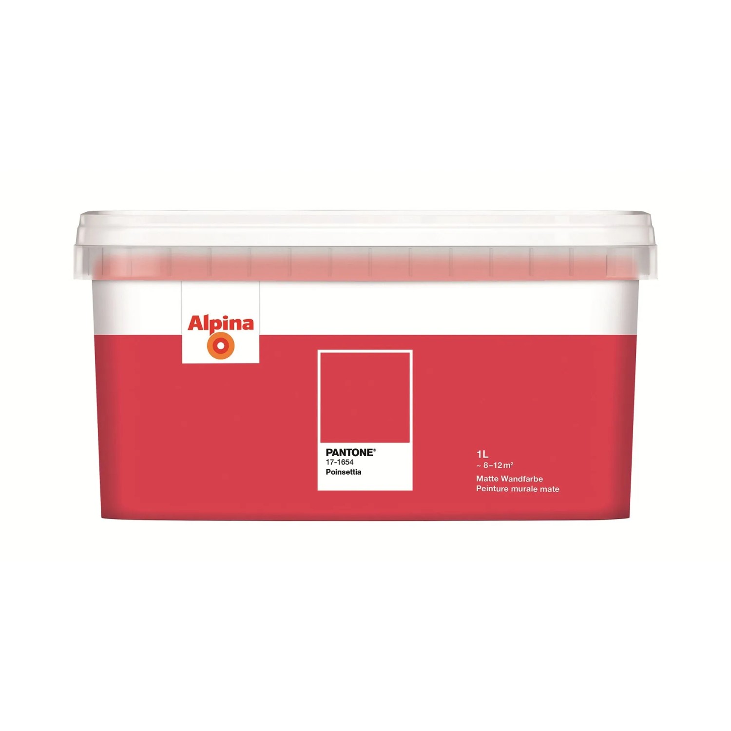 Alpina Innenfarbe Pantone Poinsettia 1l, matter roter Farbeimer für Wände. Hohe Deckkraft.