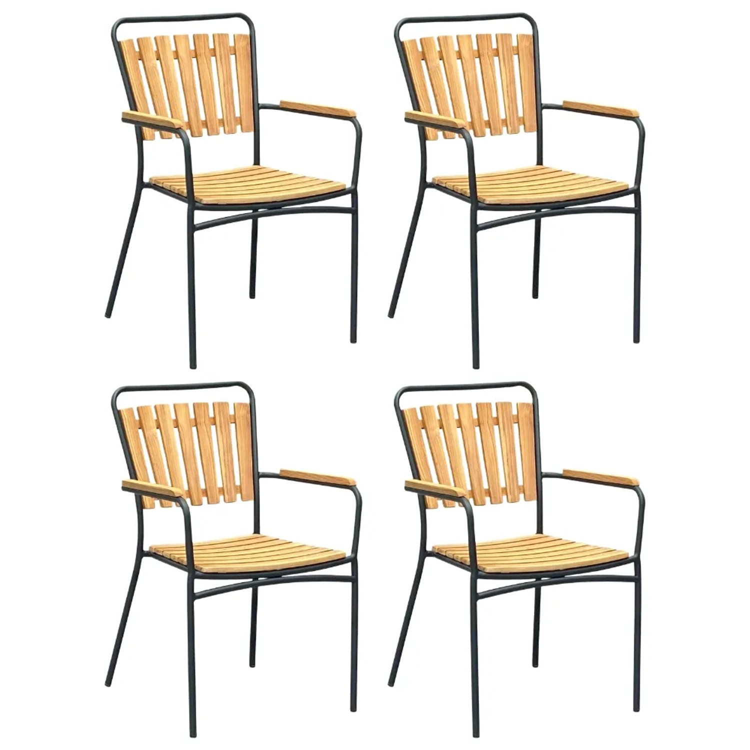 DELUKE Gartenstuhl 4er Set MARTA Teak Schwarz Stapelstuhl Wetterfest Gartenstühle Outdoor Essstühle
