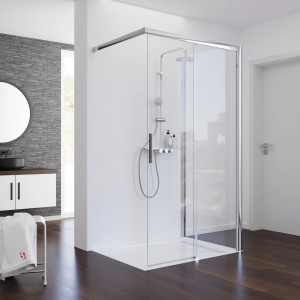 Schulte Walk In Schiebetür mit Seitenwand, Chromoptik, 90x100x200 cm, DIN Rechts. Barrierefreie Duschlösung.