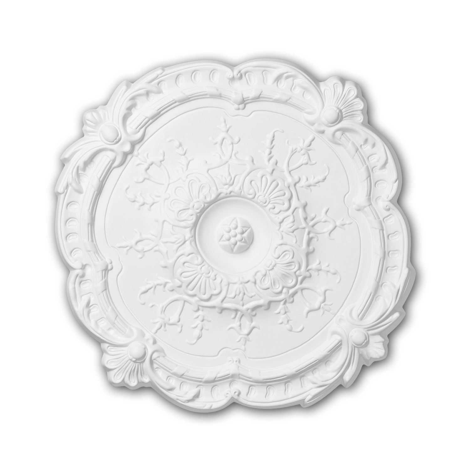 PROFHOME 156027 RoSette aus Polyurethan DeckenroSette Zierelement 38,3 cm 38,3 cm x 2,9 cm Weiß