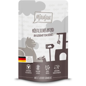 Mjamjam Katzen-Nassfutter Quetschie Pferd & Kürbis, getreidefrei, Monoprotein, 125g.