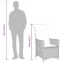 Grauer Poly Rattan Gartensessel mit Kissen. Höhenvergleich: Stuhl 110 cm, Person 180 cm.