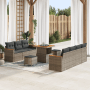 Graues 10-tlg. vidaXL Garten-Sofa-Set aus Poly Rattan mit Tisch und Kissen.