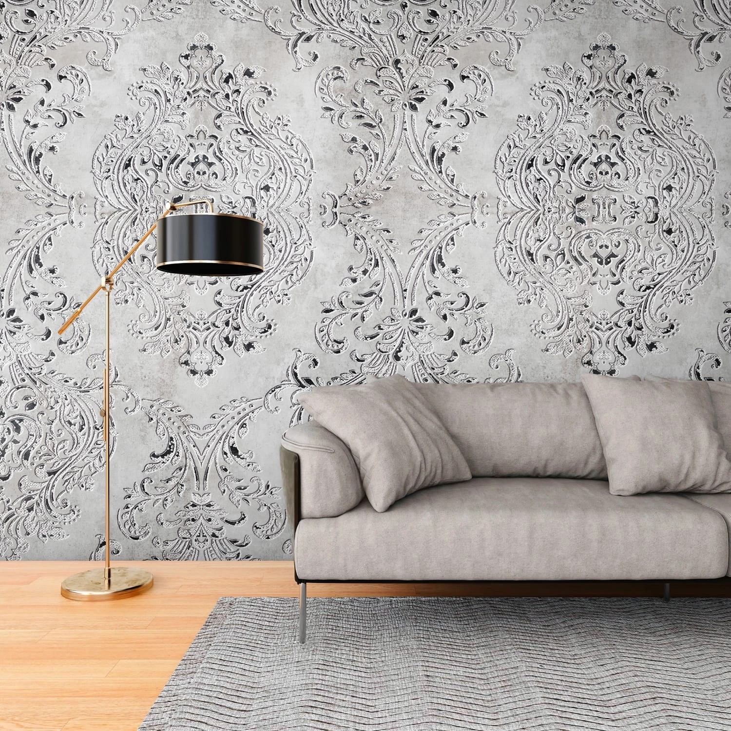 PROFHOME 398351-GU Fototapete Barock Grau Silber-Grau Schwarz 1,59 m x 2,8 günstig online kaufen