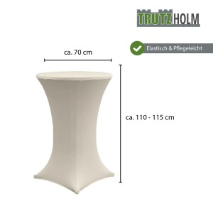 Beige TRUTZHOLM Stretch-Stehtischhusse, elastisch, pflegeleicht, für Ø 70cm, Höhe 110-115cm.