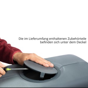 4rain Mauertank: Zubehör unter dem Deckel des Graphite Grey Slim Stone Decor Wassertanks.