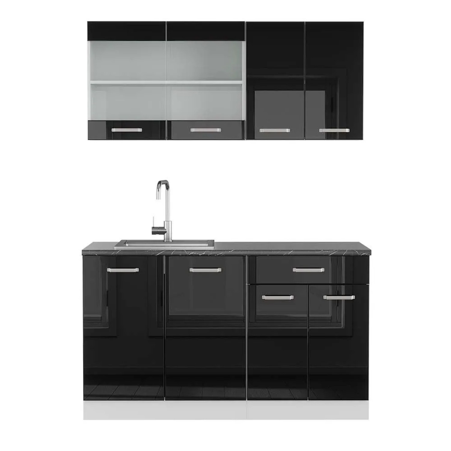 Vicco R-Line Singleküche Schwarz Hochglanz Weiß 140 cm AP Anthrazit ohne E-Geräte