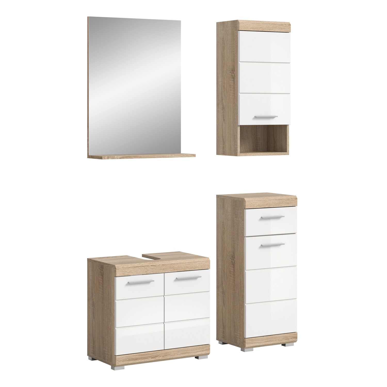 Badkombi Lambada m. Spiegel Eiche/Weiß Hochglanz 112 cm 4-tlg. günstig online kaufen