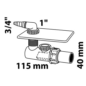 Skizze: Kirchhoff Unterputz-Waschgeräte-Siphon DN 40 mm mit Abdeckung, Maße und Anschlüsse.