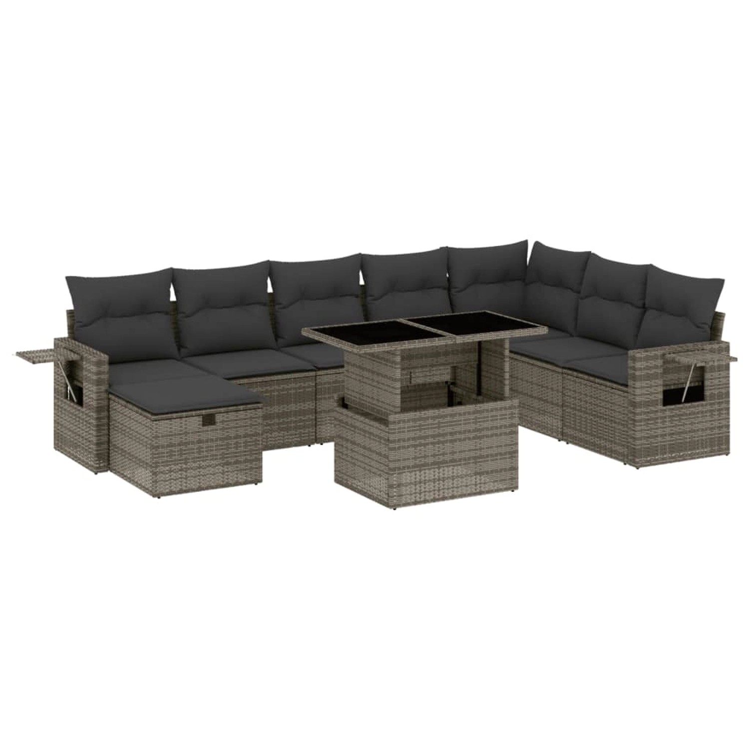 vidaXL 9-Tlg Garten-Sofagarnitur mit Kissen Grau Poly Rattan 3275030 günstig online kaufen