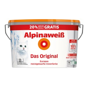 Eimer Alpinaweiß Wandfarbe, Weiß-Matt, 12 Liter (10+2l Gebinde).