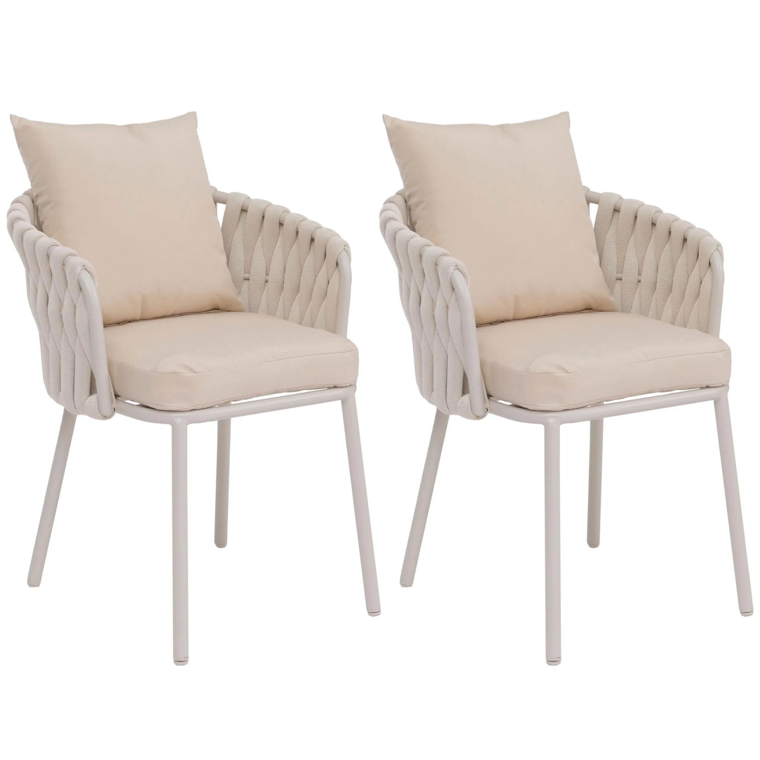MCW 2er-Set Aluminium-Esszimmerstuhl P89 Seilgeflecht Rope Creme