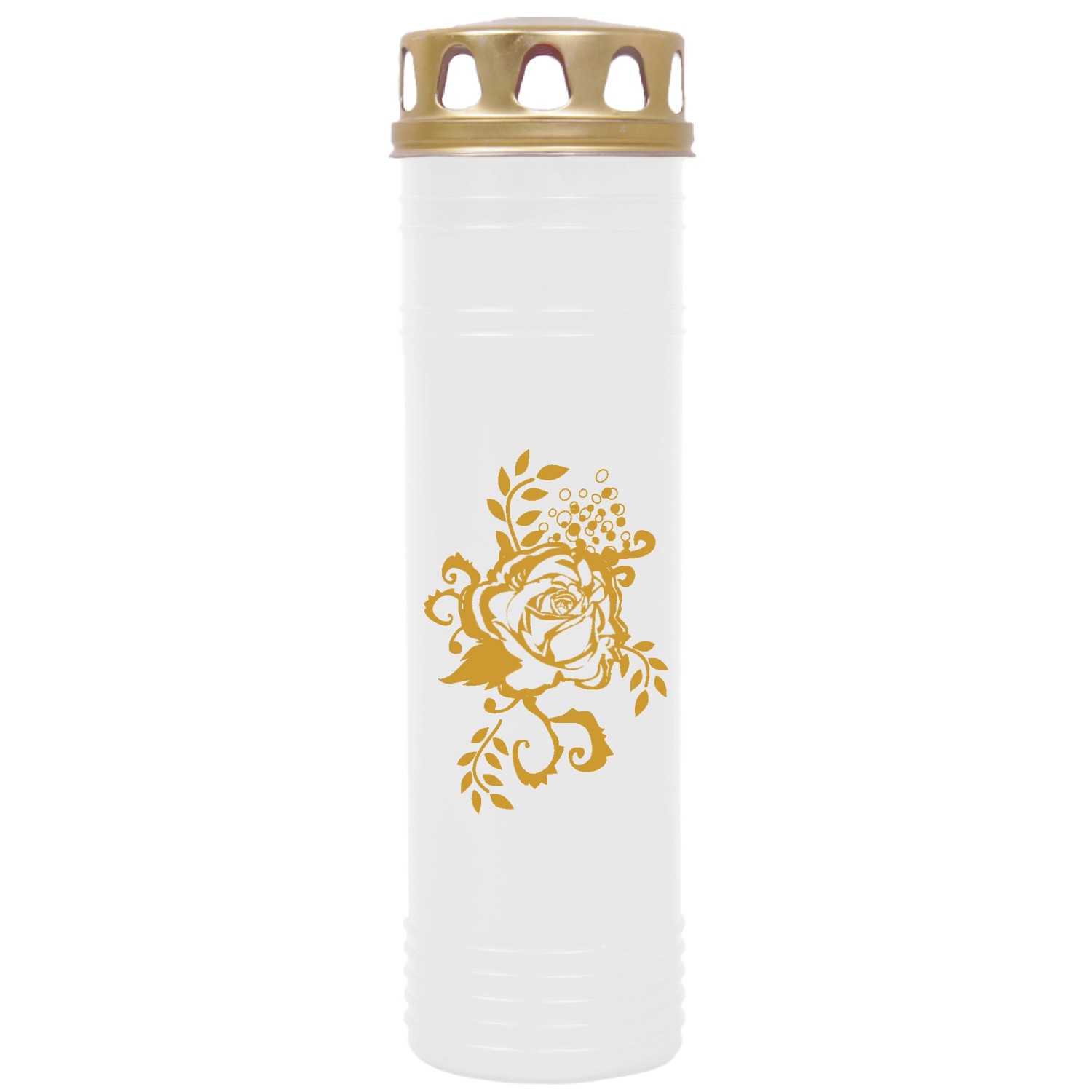 HS Candle Grabkerze Weiß 170h Deckel Und Druck Gold Rose Ranke günstig online kaufen