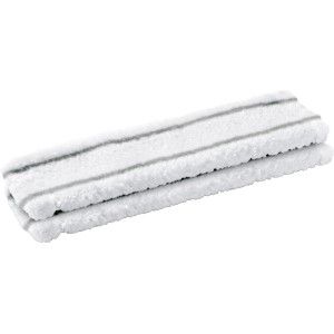 Kärcher Mikrofaser-Wischbezüge, 2er-Set für Fensterreiniger. Weiße Bezüge mit grauen Streifen.