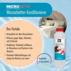 Microactiv Konditionierer für Wasserbetten, 4x250ml Flaschen. Reinigt und pflegt Wasserbetten.