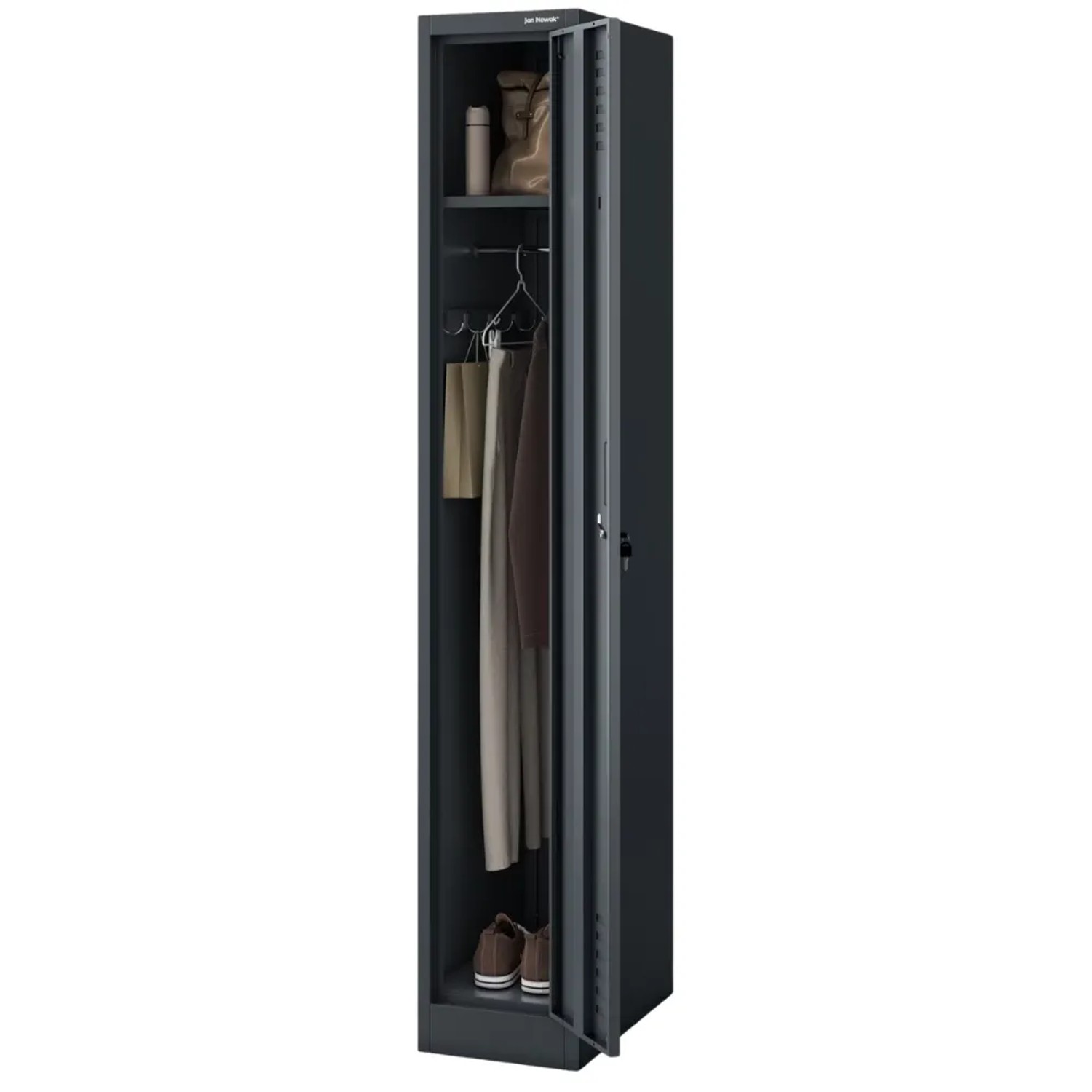 JAN NOWAK Umkleideschrank Spind KACPER 1 Abteil Etikettenhalter Lüftungsschlitze Umkleidespind Metall Schließfachschrank 180x30x50cm Anthrazit