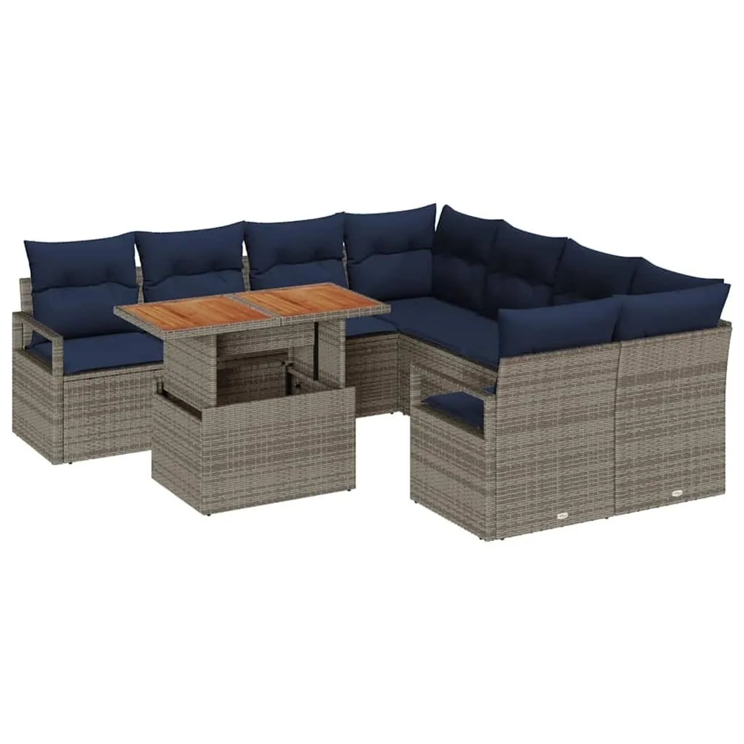 vidaXL Garten Essgruppe mit Kissen 9-Tlg Grau und Marineblau 3349695