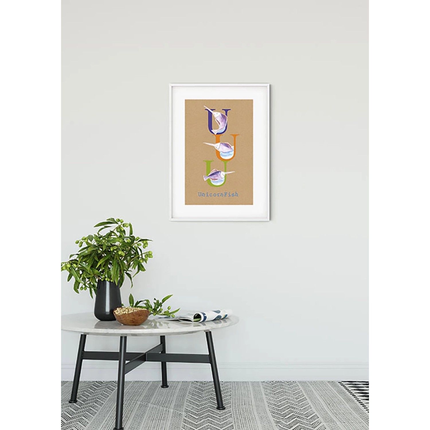 Komar Wandbild ABC Animal U, 50x70 cm, mit bunten Buchstaben und Tierillustrationen.
